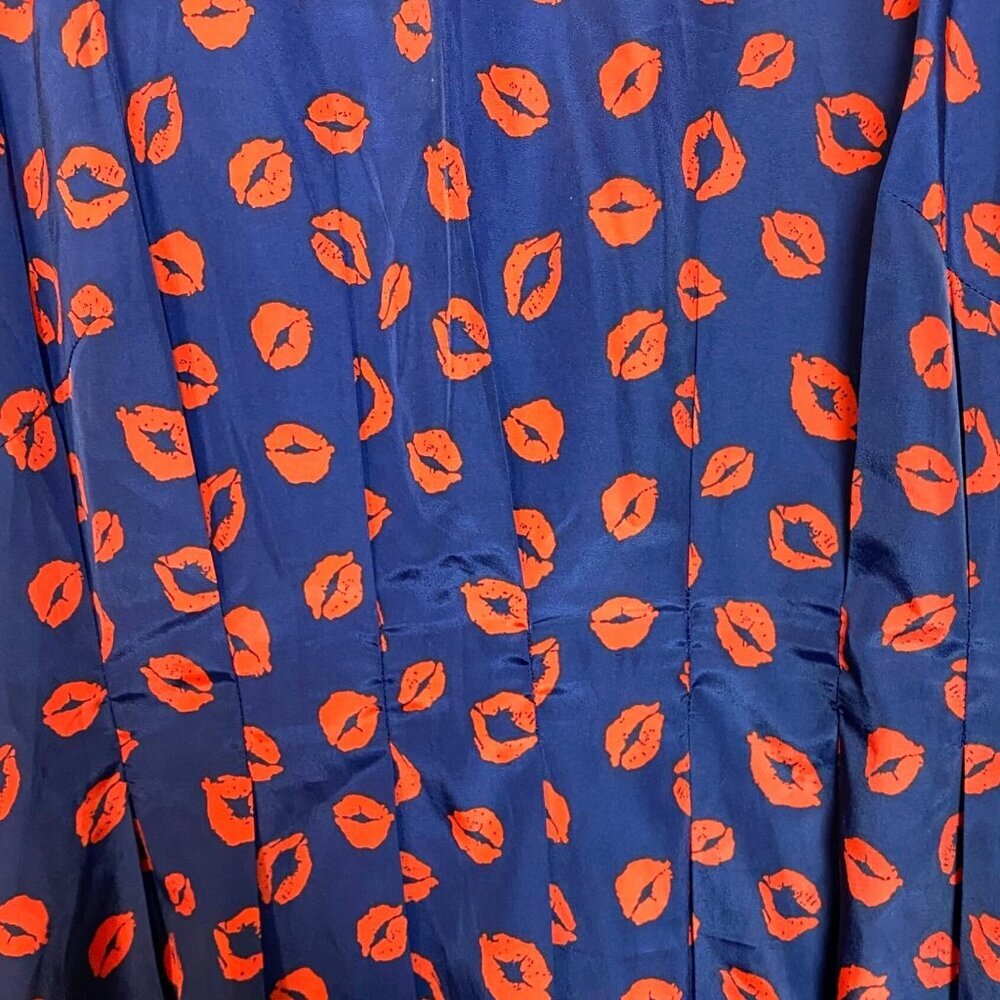 Neiman Marcus Navy Red Lips Kiss Print Cap Sleeve A-Line Mini Dress Size 14 - Picture 8 of 13